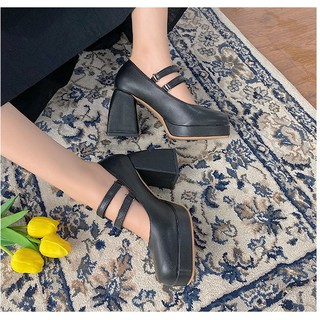 SẴN Giày Mary Jane trắng,Giày cao gót đế dày gót vuông 8cm sang chảnh Fullboxx (Ảnh thật)