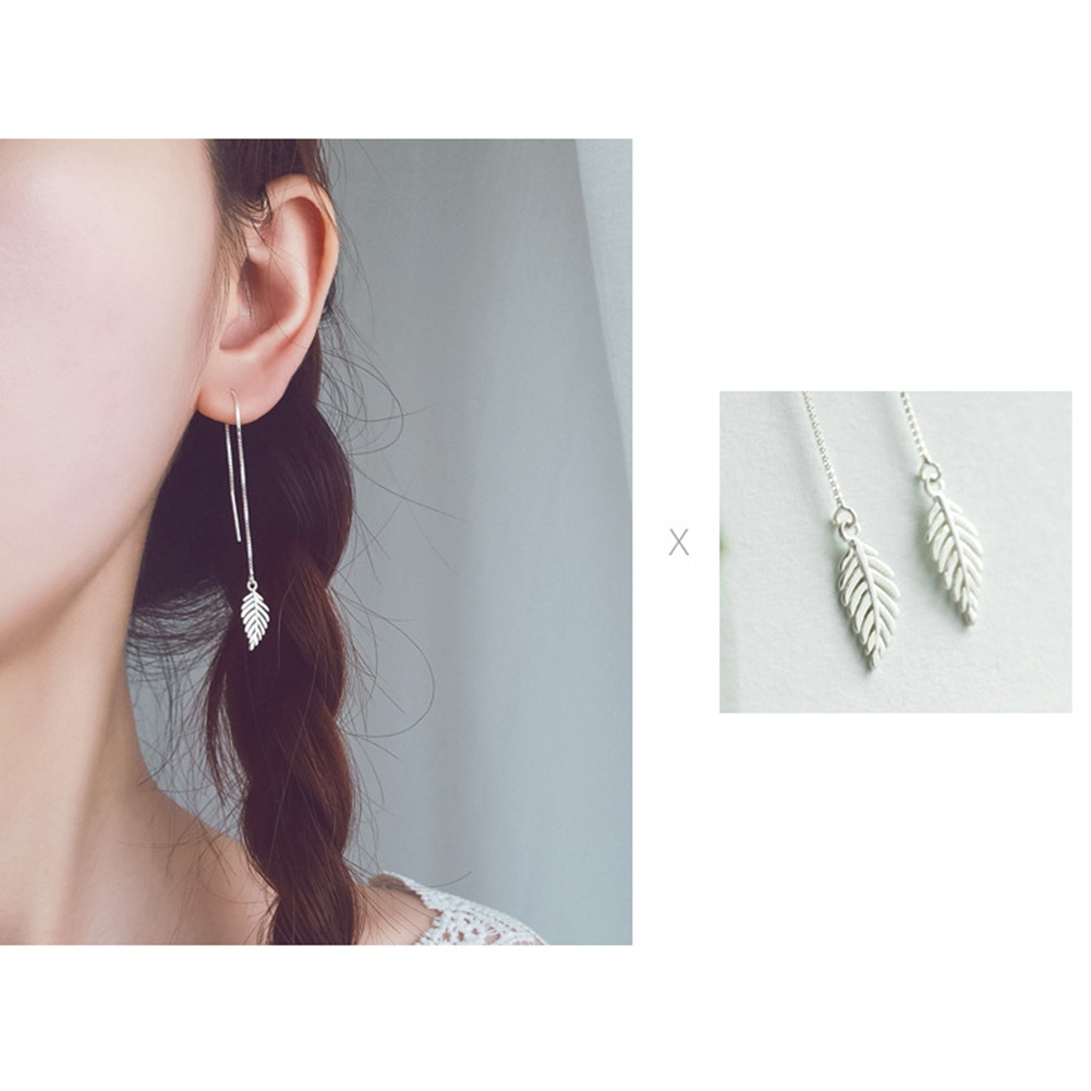 Đôi bông tai dáng rơi họa tiết chiếc lá xinh xắn cho nữ