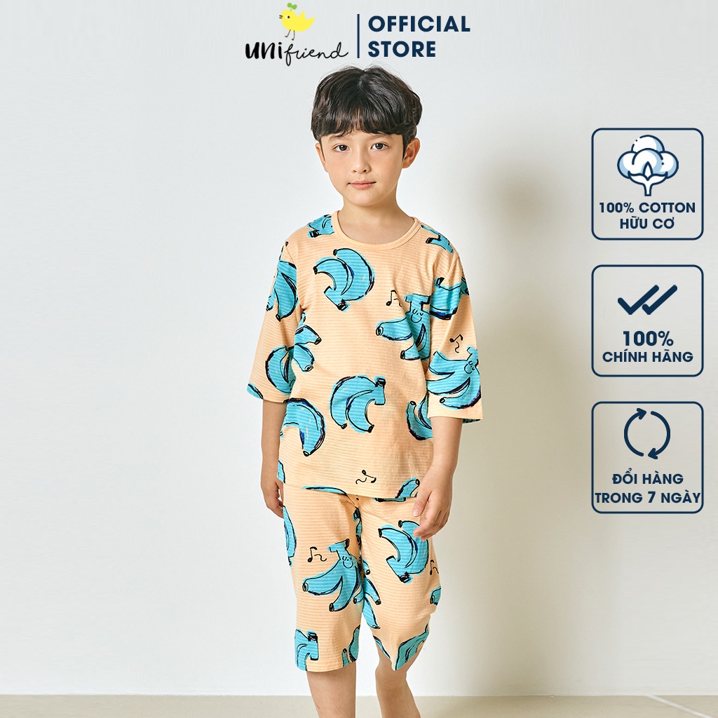 Đồ bộ lửng quần áo thun cotton giấy mặc nhà mùa hè cho bé trai Unifriend Hàn Quốc U2025
