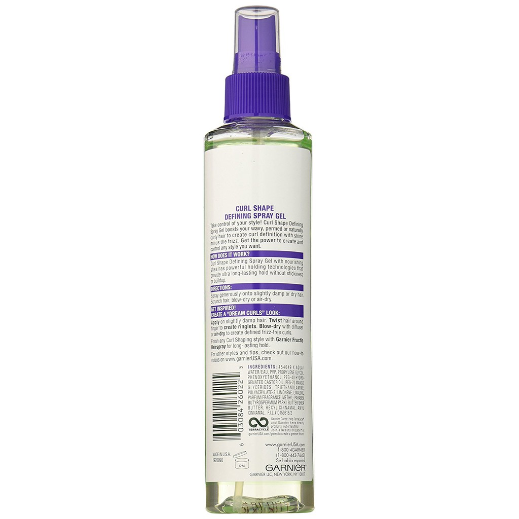 Bình keo xịt tạo hình tóc Garnier Fructis Style Curl Shape Defining Spray Gel Curly Hair 250ml (Mỹ)