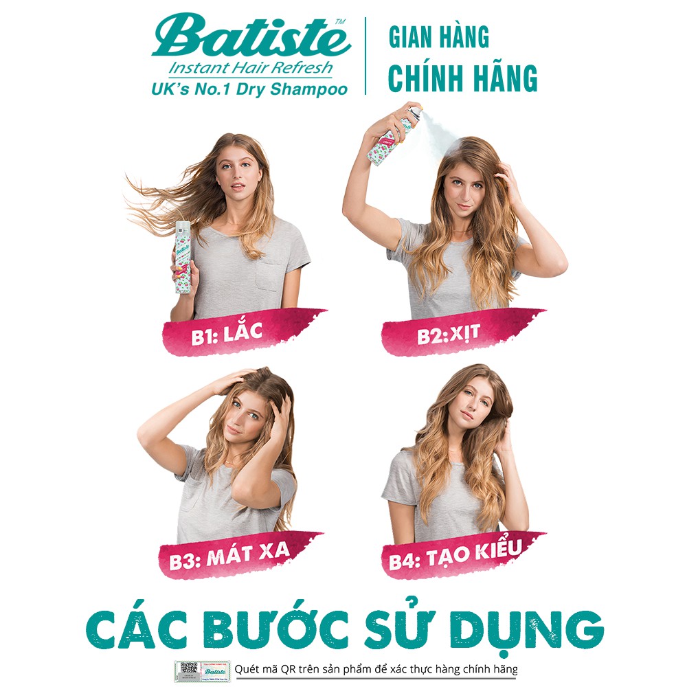 [Mã FMCGMALL -8% đơn 250K] Dầu Gội Khô Hương Anh Đào - Batiste Dry Shampoo Fruity &amp; Cheeky Cherry 200ml