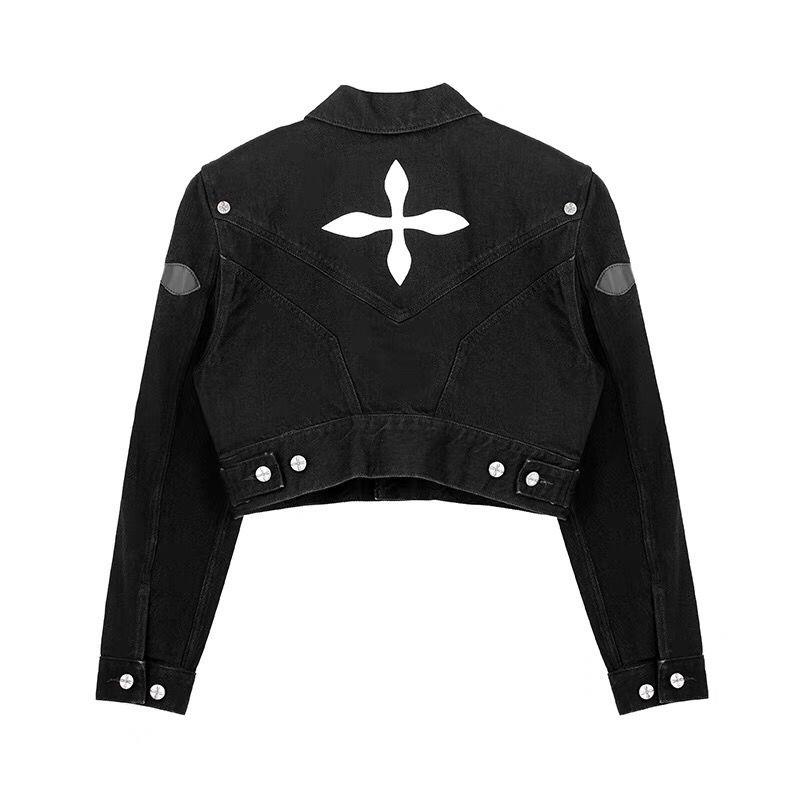 Áo khoác denim dáng rộng in hình hoa chéo thời trang xuân hè Smfkcompass22 CG004B