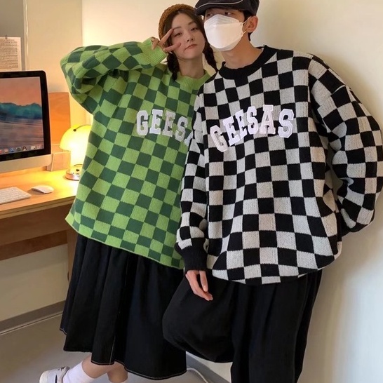 Áo sweater nam dệt kim cổ tròn kẻ sọc caro tùy chọn màu sắc phong cách vintage thời trang Hàn Quốc cho unisex bigsize bảng chữ cái áo len nam fashion simple áo nỉ sweater nữ