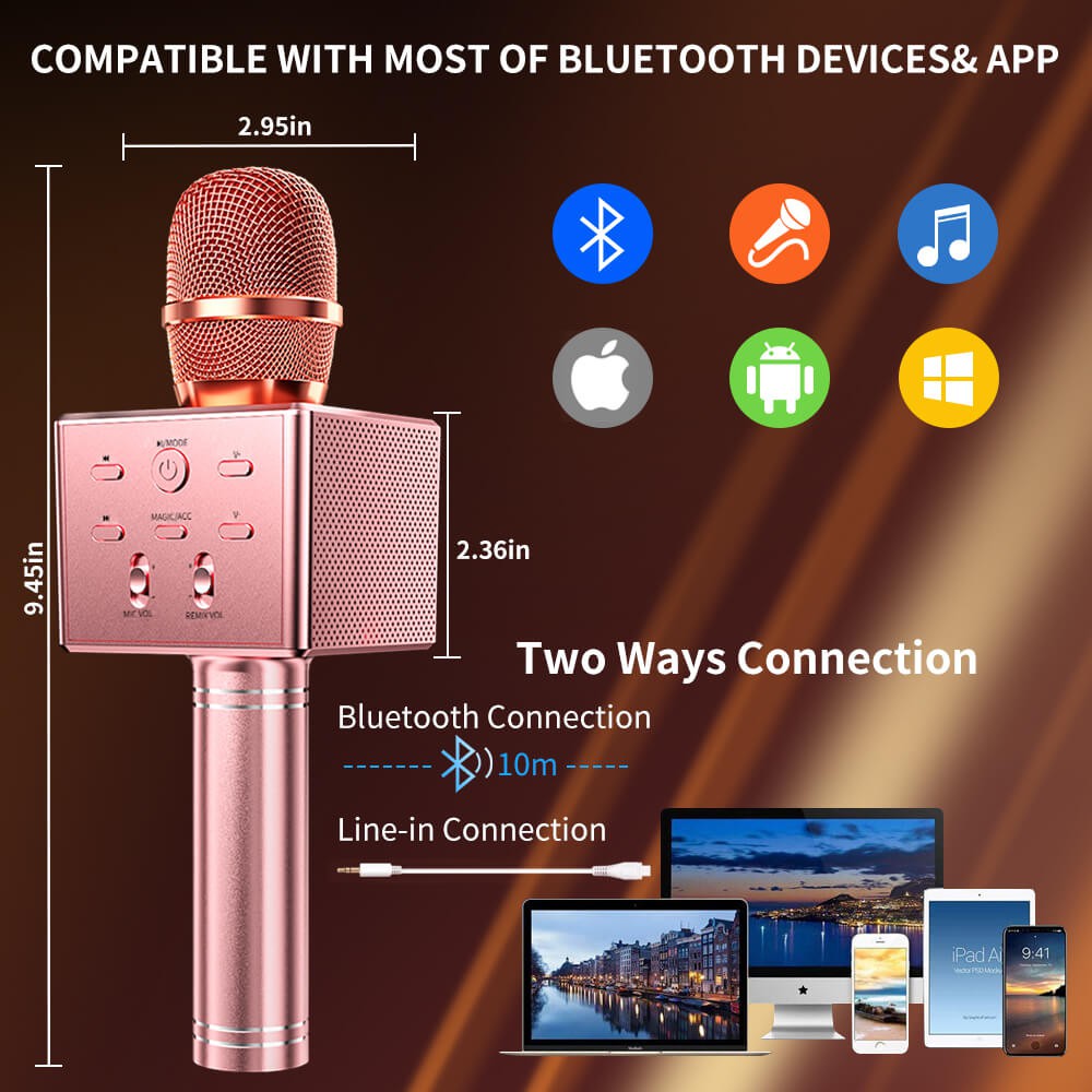 Micro karaoke K8 hợp kim nhôm không dây Bluetooth đa năng âm thanh lớn 3 loa 15W có thể đổi giọng nói