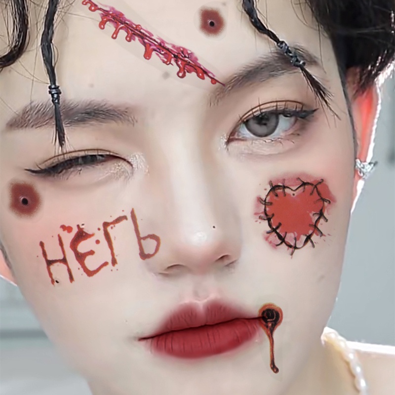1 Tờ Hình Xăm Dán Tạm Thời Chống Nước Lâu Trôi Hình Vết Sẹo Phong Cách Halloween