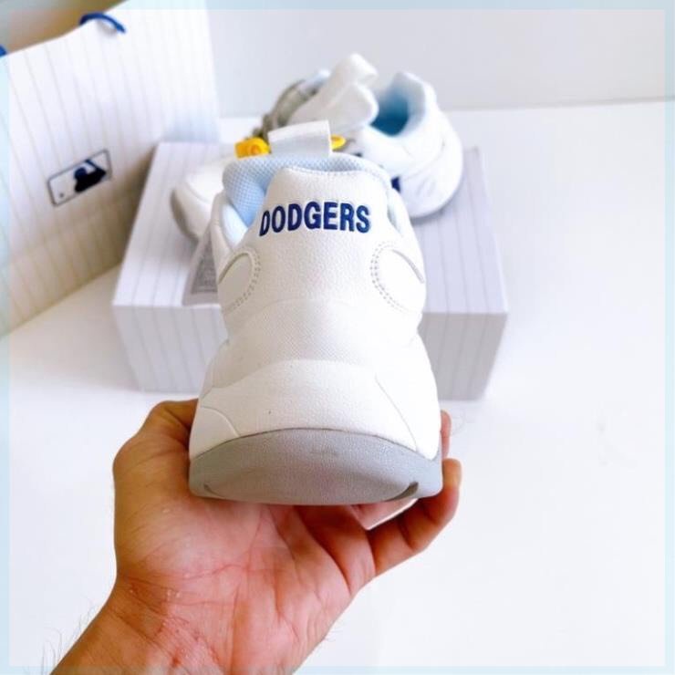 Giày MLB LA chữ xanh rep 1:1 full bill box, Giày Sneaker ulzzang thể thao nam nữ cổ thấp đế độn 4cm tăng chiều cao N55