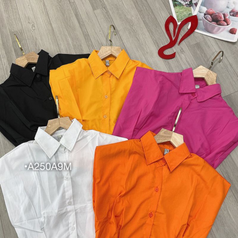 Áo Sơ Mi Nữ Cộc Tay Dáng Lửng Chiết Ly Eo Kate Thô Trơn Nhiều Màu Phong Cách Hàn