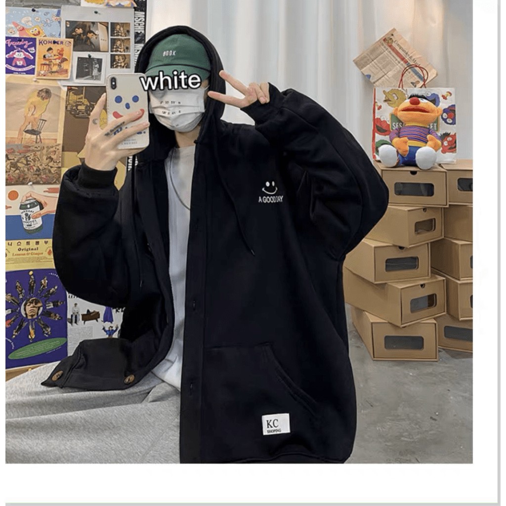 ÁO KHOÁC HOODIE NÚT GÀI MẶT CƯỜI FORM RỘNG CHO NAM CỰC HOT TU
