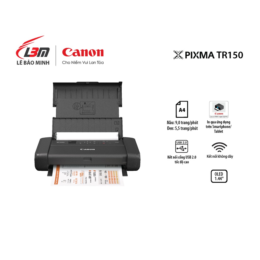 Máy in phun đơn năng di động Canon TR150 kèm pi - chính hãng