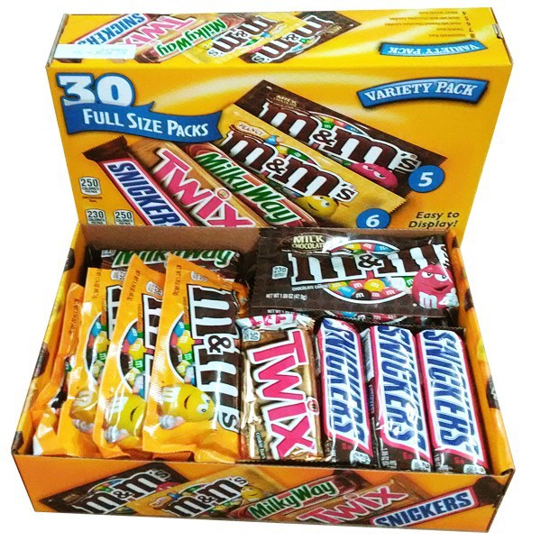 Kẹo Socola M&M Mars Chocolate Full Size Hộp 30 Gói, 1.5KG Gồm 5 Loại Của Mỹ BKMM0005 - CALISHOP
