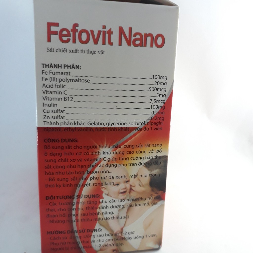 Fefovit Nano Bổ Sung Sắt, Tăng Cường Lưu Thông Máu Cho Phụ Nữ Mang Thai Hộp 100 viên