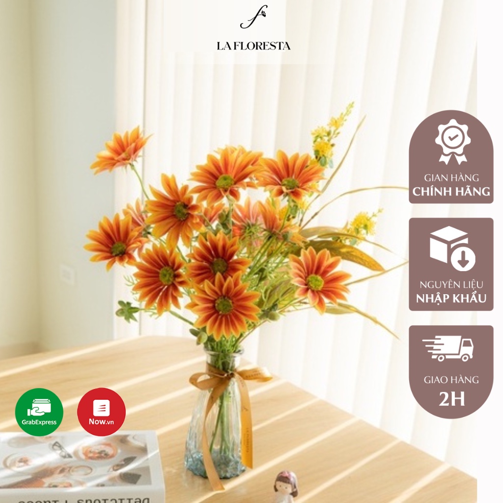 Cành Hoa Cúc Daisy Giả 3 Bông 1 Nụ LA FLORESTA Chất Liệu Lụa Cao Cấp, Bền Đẹp, Phù Hợp Để Trang Trí Mọi Không Gian