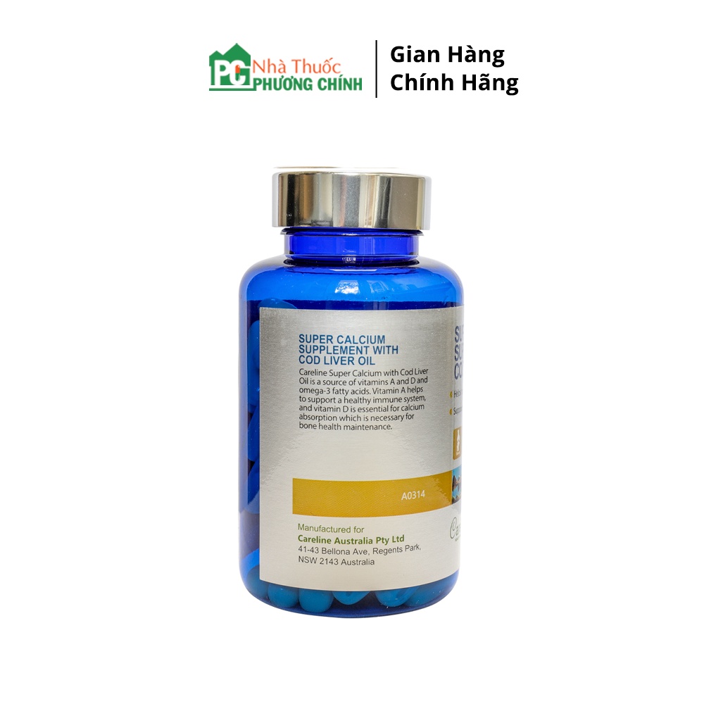 Viên Uống Bổ Sung Calci Và Omega 3 Super Calcium Supplement With Cod Liver Oil 1000mg CareLine - Chắc Khỏe Xương, Bổ Não