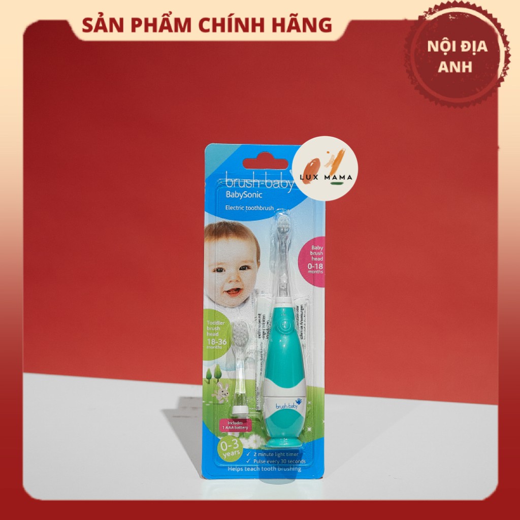 [CHÍNH HÃNG UK] Bàn chải điện cho bé  0-3 tuổi  Brushbaby Babysonic gồm 2 đầu bàn chải