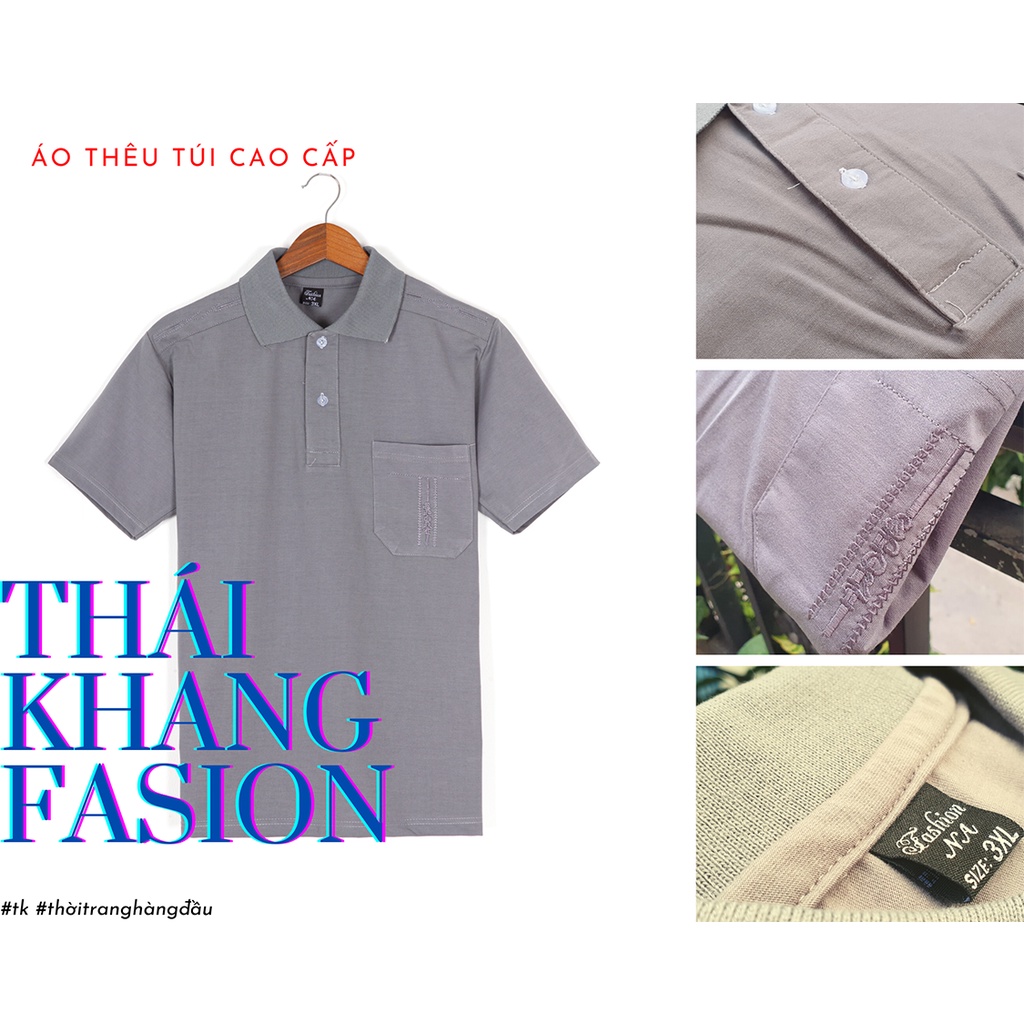 Áo thun nam tay ngắn có cổ có túi trung niên THÁI KHANG vải cotton form rộng ATHUN13
