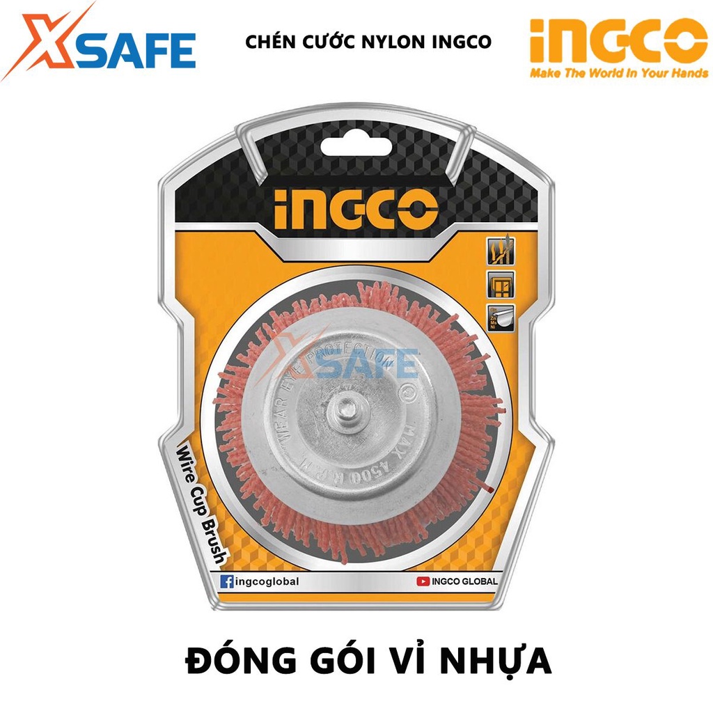 Bánh cước nylon INGCO Chén cước nylon 2 kích thước 75-100mm, đường kính dây cước 1.3-1.5mm, đường kính cốt 6.3mm