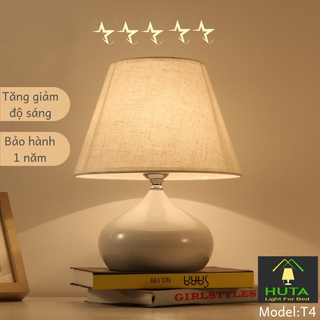 Đèn Ngủ Để Bàn Cao Cấp, Điều Chỉnh Độ Sáng, Led Ánh Sáng Vàng, Chao Vải, Thân Thép, Dùng Decor Trang Trí - HUTA T4