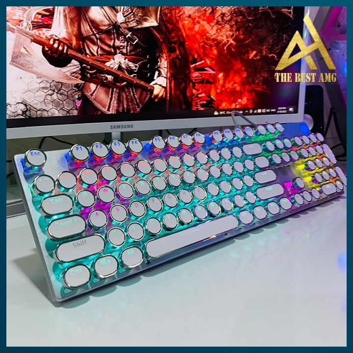 Bàn Phím Cơ Gaming Keycap Xuyên Led HP GK400Y Màu Trắng Nút Tròn Bàn Phím Máy Tính Laptop Có Dây Keyboard Chơi Game