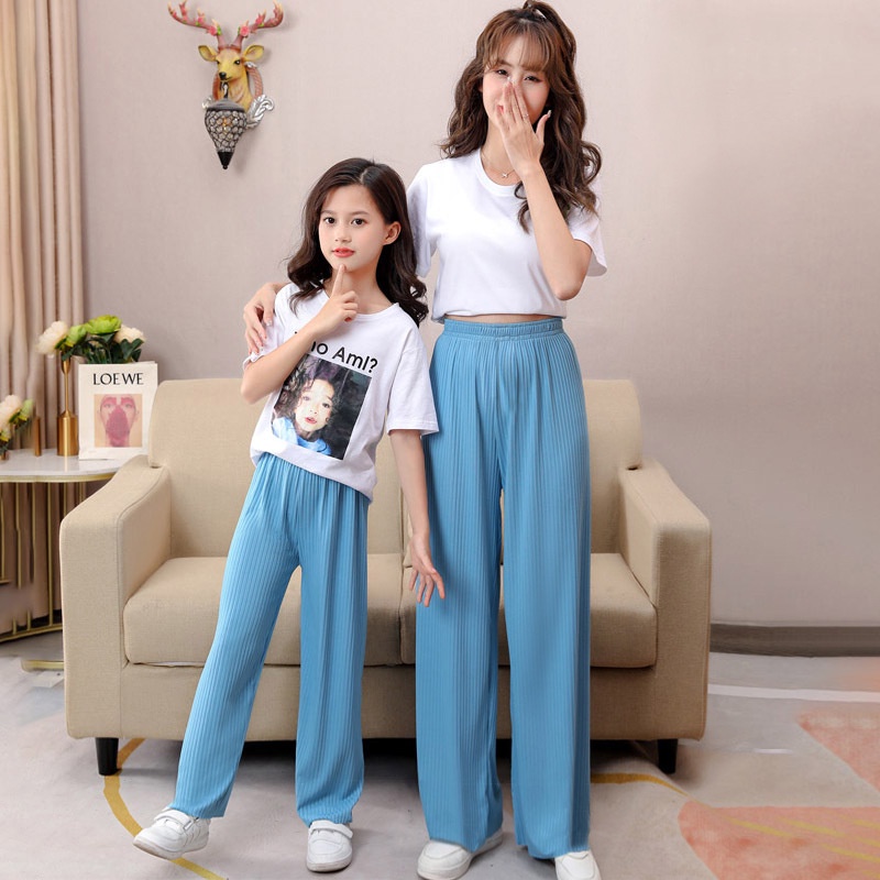 YAOEENH Quần Dài Ống Rộng 110cm Bằng Lụa Lạnh Màu Trơn Dành Cho Nữ