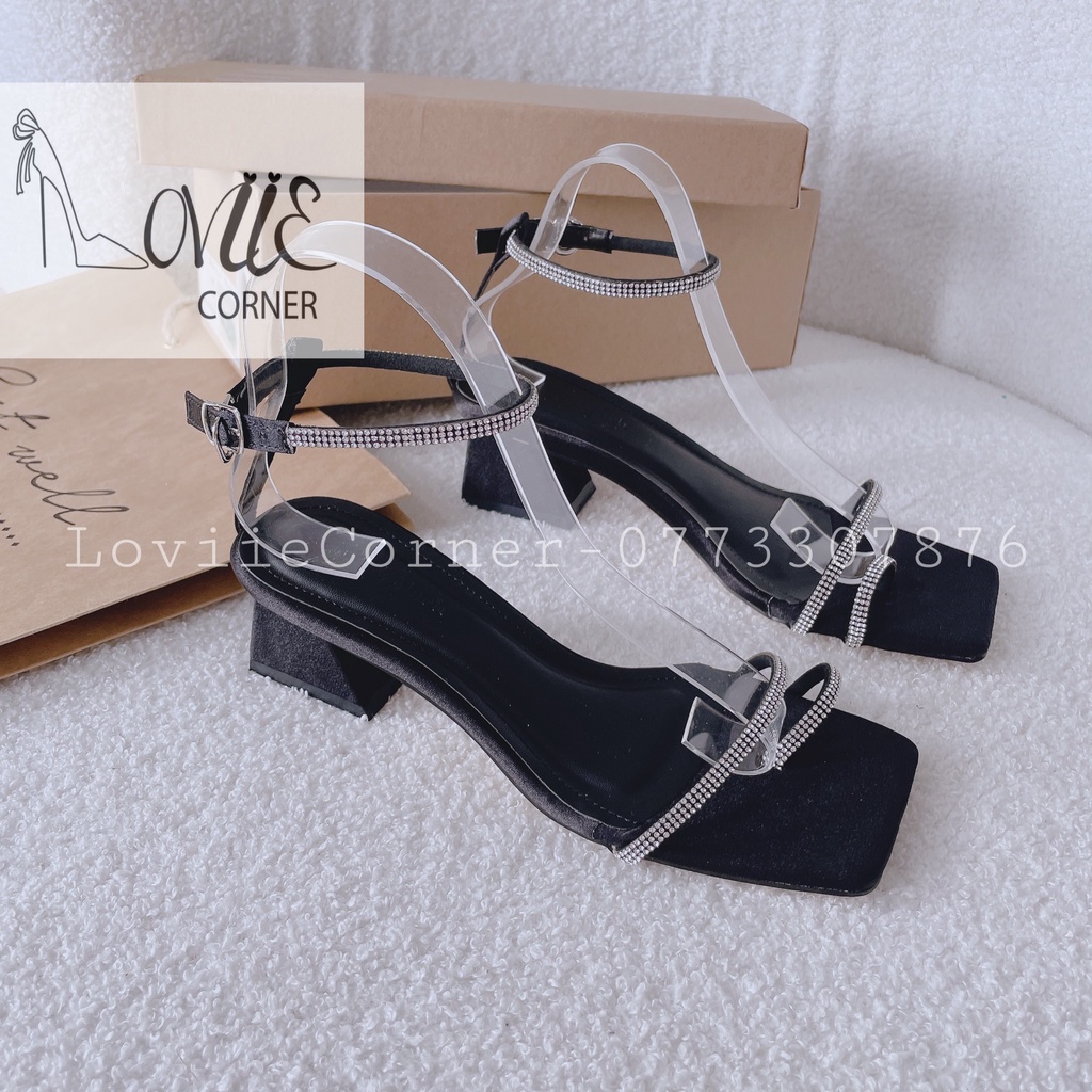 CAO GÓT LOVIIE CORNER - SANDAL QUAI MẢNH ĐÍNH ĐÁ - GIÀY NỮ GÓT VUÔNG - G210147
