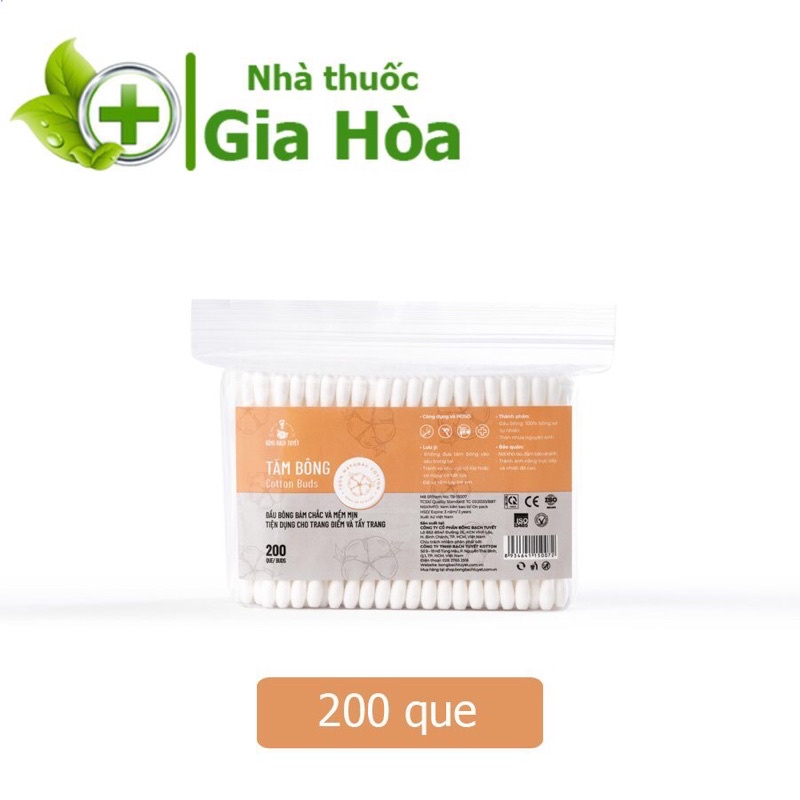 Tăm bông Bạch Tuyết cho người lớn - Cotton Buds (Vệ sinh, lấy ráy tai, trang điểm) - Gói 200 que