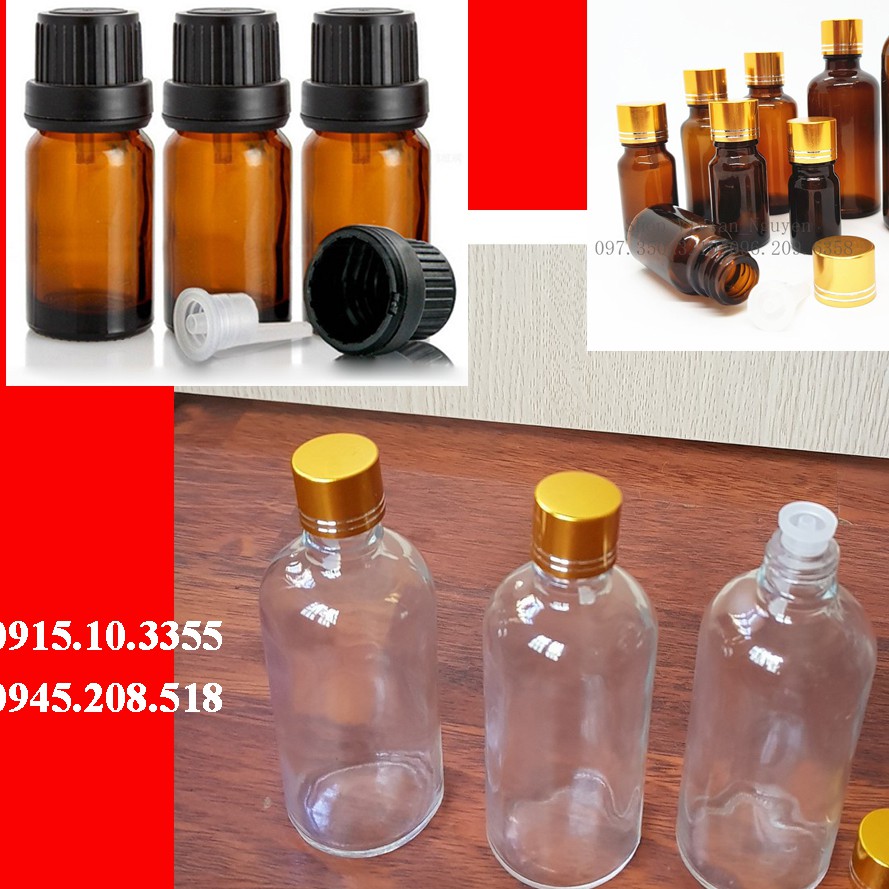 TỔNG KHO SỈ - 50 vỏ Chai thủy tinh ( nắp + nhỏ giọt)  10ml 20ml 30ml