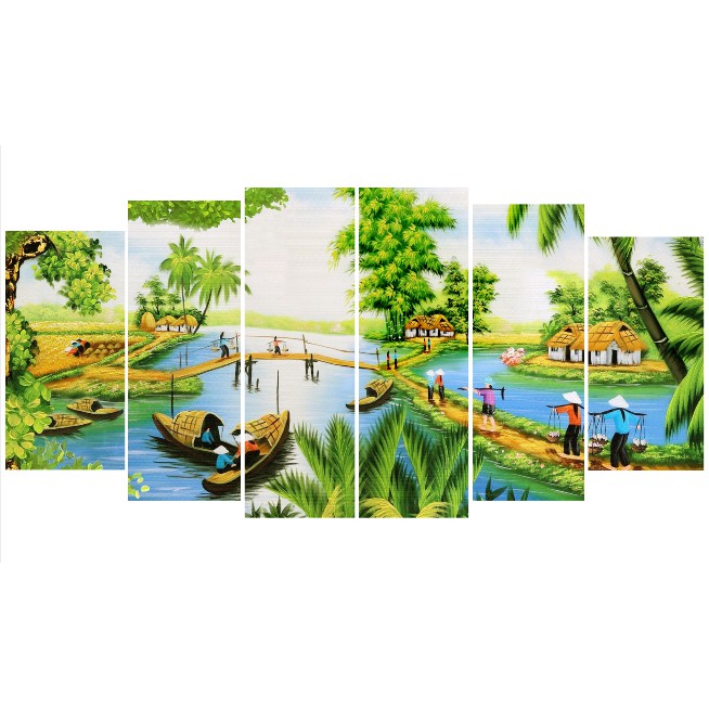Bộ 6 Tấm Tranh Treo Tường Phong Thủy Cảnh Đồng Quê Trang Trí Nhà Cửa Phòng Khách Ngủ Bếp Ăn Cầu Thang