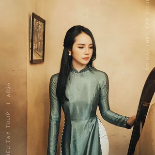 áo dài truyền thống lụa vân gỗ-kèm ảnh thật