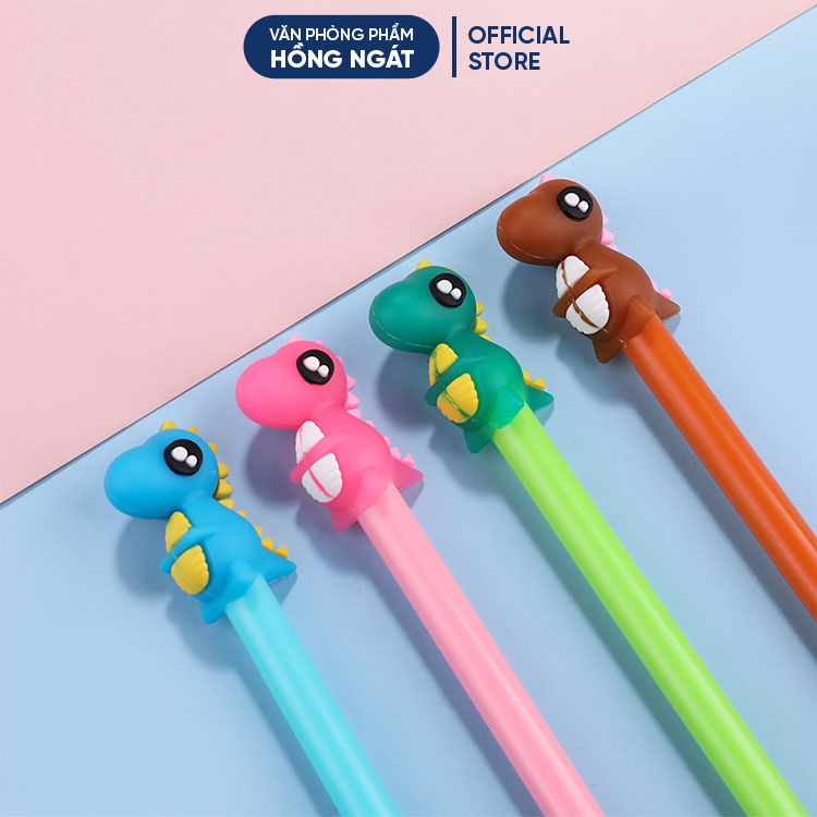 Bút bi cute hình khủng long, bút bi nước mực gel đen ngòi 0.5mm nhiều màu dễ thương đồ dùng học tập B07