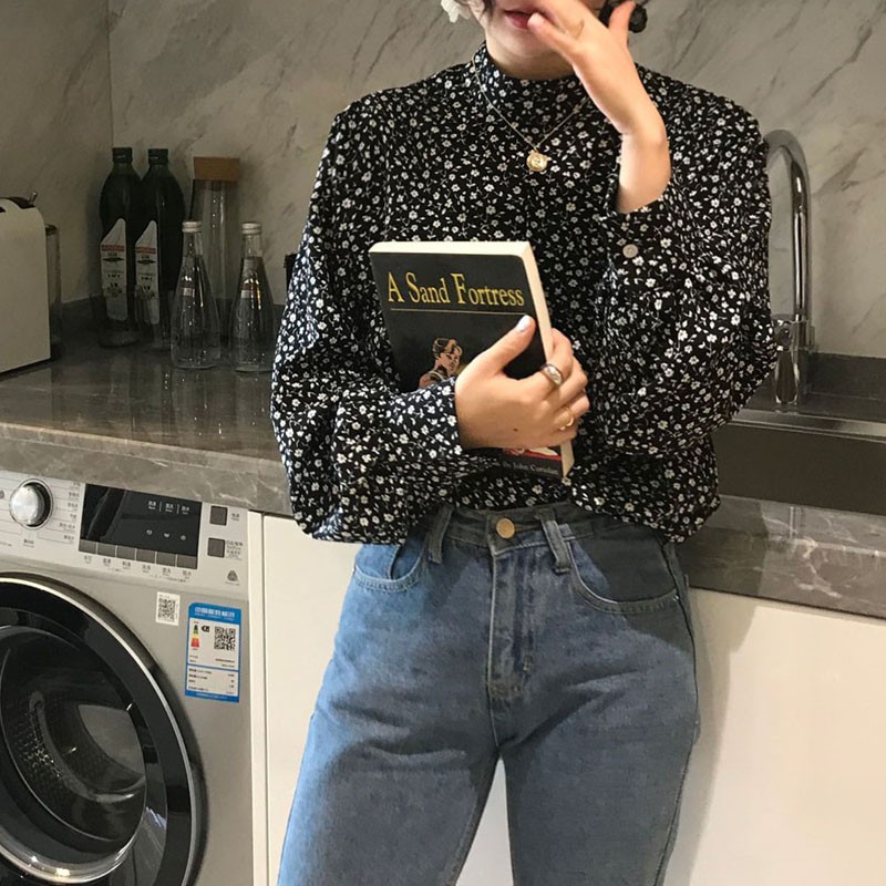 (ORDER) Áo sơ mi nữ hoa bi li ti cổ đứng style Retro Hàn Quốc xuân hè 2020