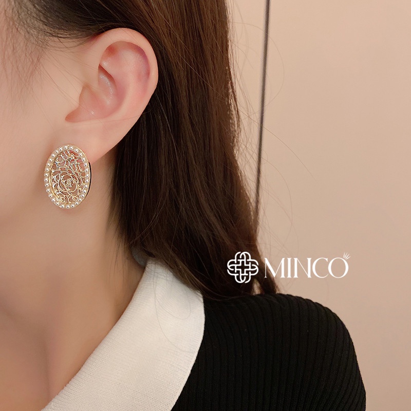Bông tai nữ Minco Accessories hoa viền châu phụ kiện thời trang phong cách Hàn Quốc BT160
