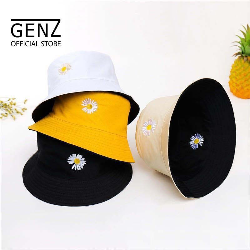 Nón bucket nam nữ, nón vành thêu hoa cúc thiếu cánh unisex