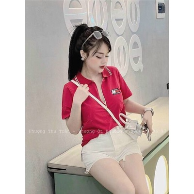 Áo TM cổ bẻ khoá tag chữ nhiều màu