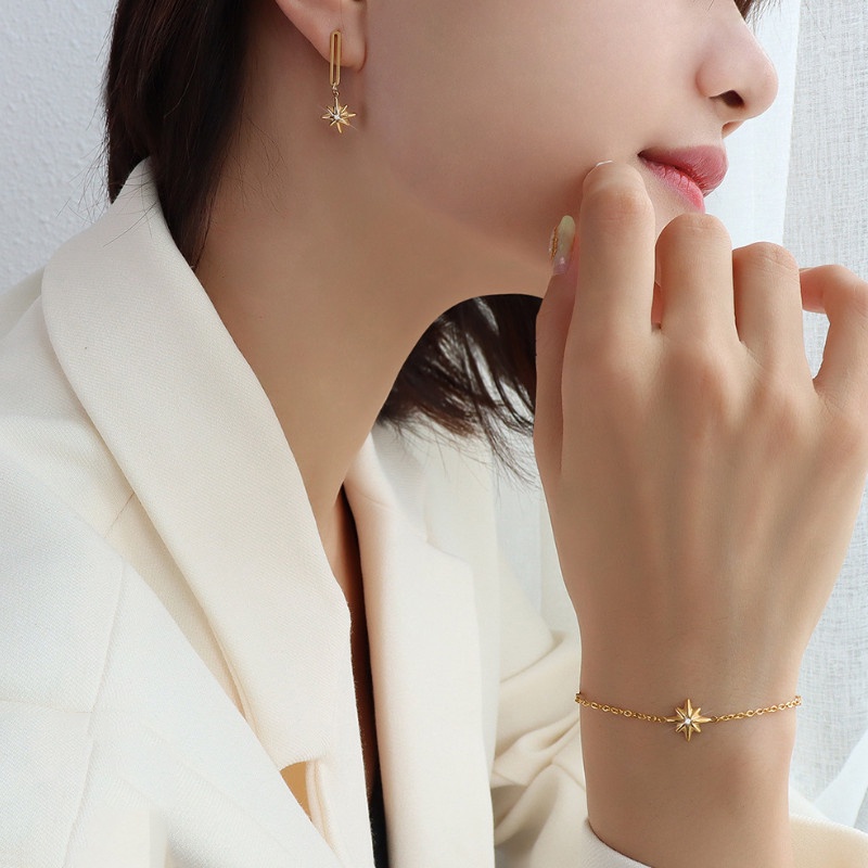 Bông Tai Hoặc Lắc Tay Ngôi Sao 8 Cánh Titan Ko Đen TT 3865 - màu vàng