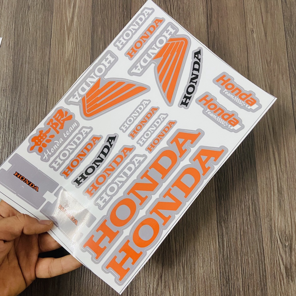 (Giá nguyên miếng) Trọn bộ tem LOGO, tem huy hiệu HONDA cánh chim WINGS độ màu, tem in nền carbon cắt LAZE
