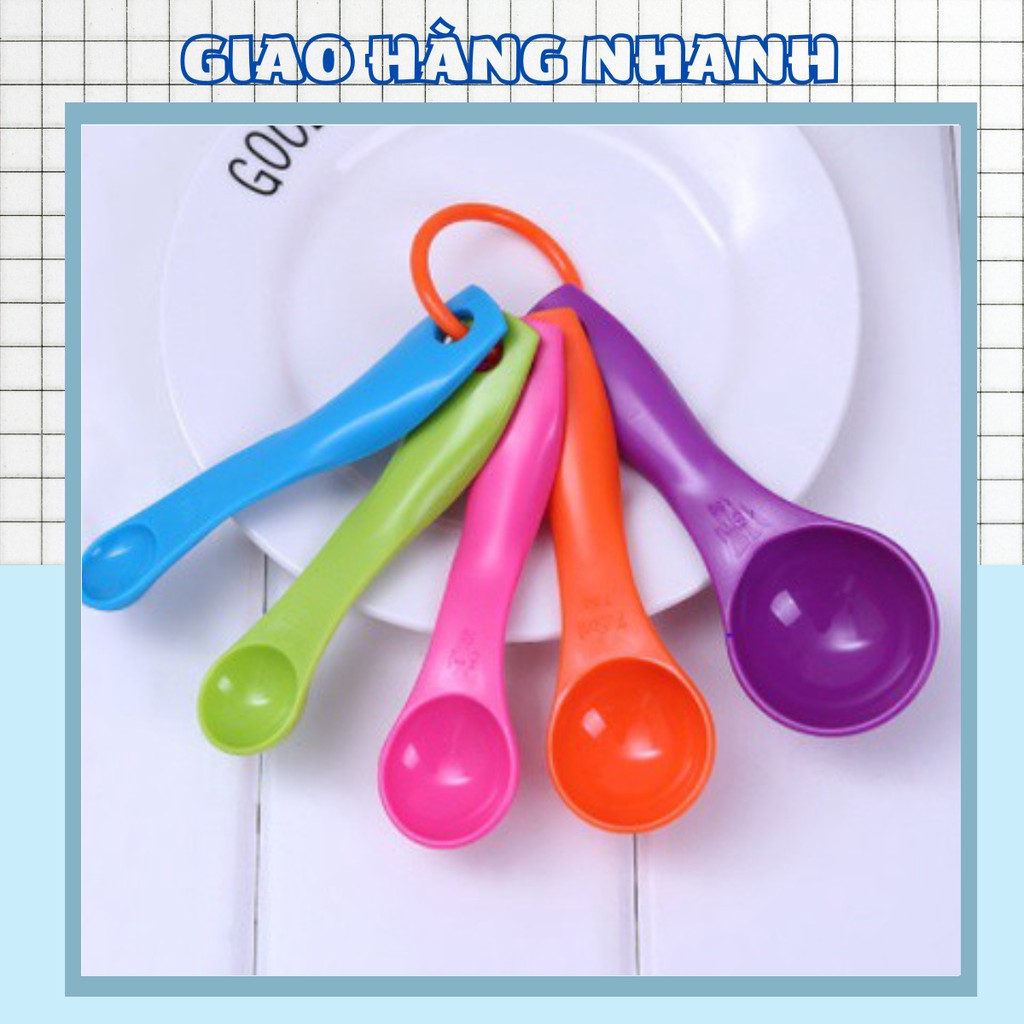 Bộ thìa đong, muỗng đong nhà bếp 5 món (set 5 cái), thìa đo lường, định lượng bột, sữa, thuốc, gia vị bằng nhựa an toàn