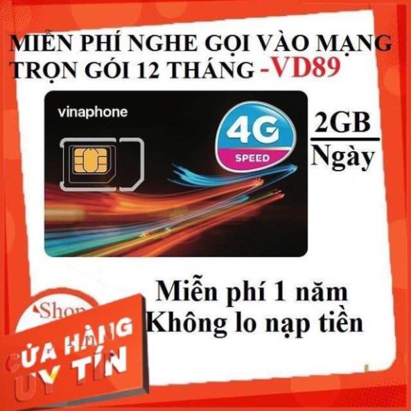 ( Xả kho ) Sim 4G 2G/ngày, Miễn phí 1 năm (VD89)