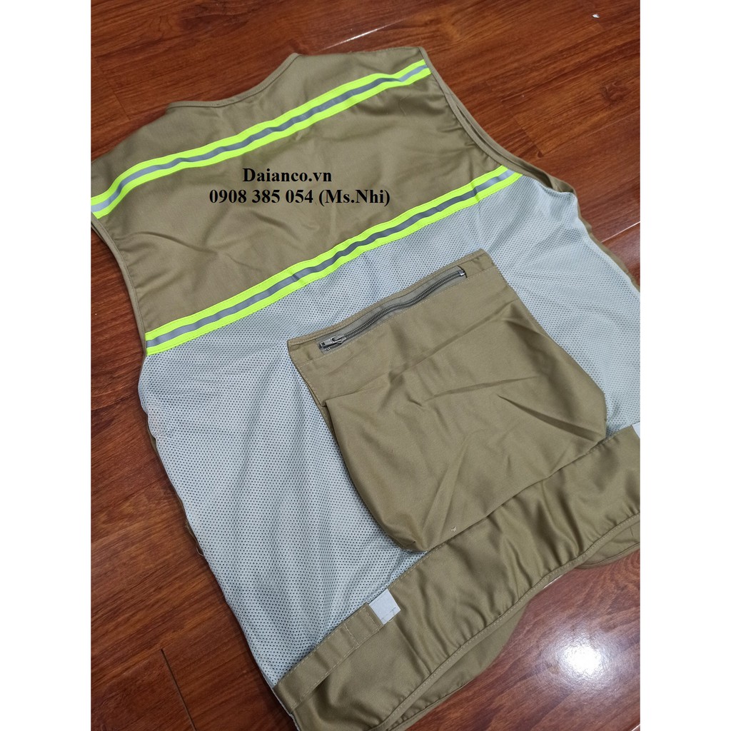 Áo Gile vải kaki phối lưới kèm phản quang 8 túi- Hình thật