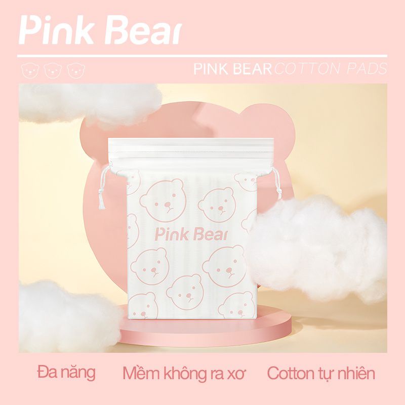 Bộ 300 Bông Tẩy Trang Pink Bear Mềm Mịn Có thể Sử Dụng Khô Và Ướt