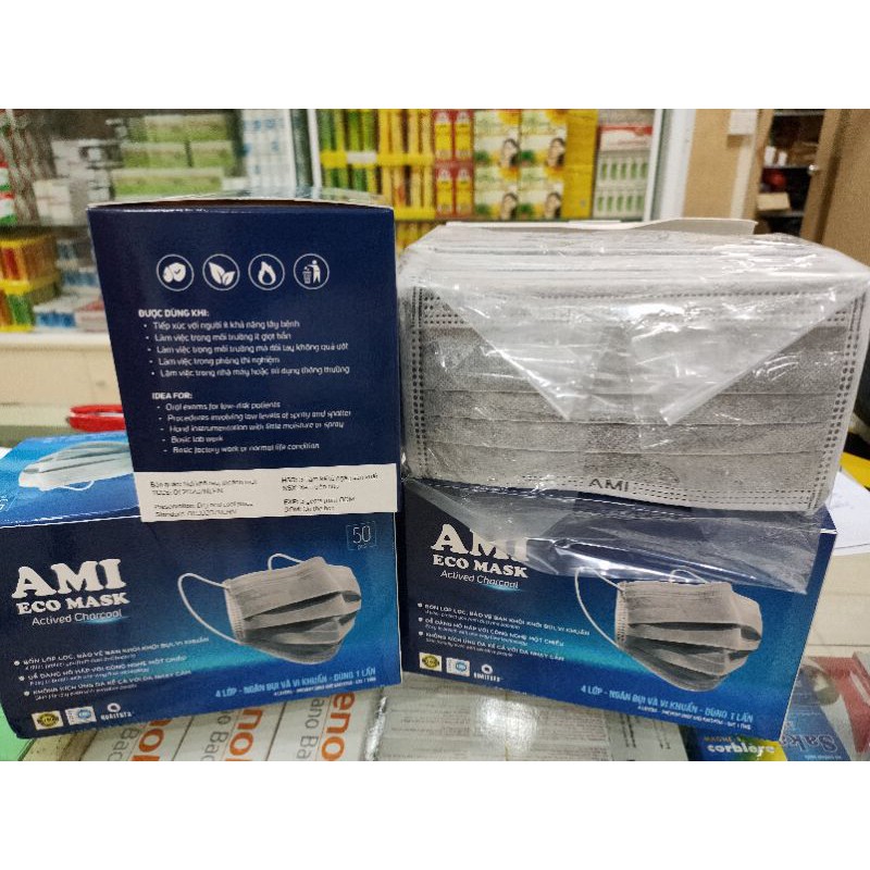 KHẨU TRANG AMI 4 LỚP MÀU XÁM (HỘP 50 CÁI) | BigBuy360 - bigbuy360.vn