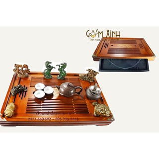 Khay gỗ đựng ấm chén_Khay đựng bộ trà cao cấp (D50 x R33 x C6cm)