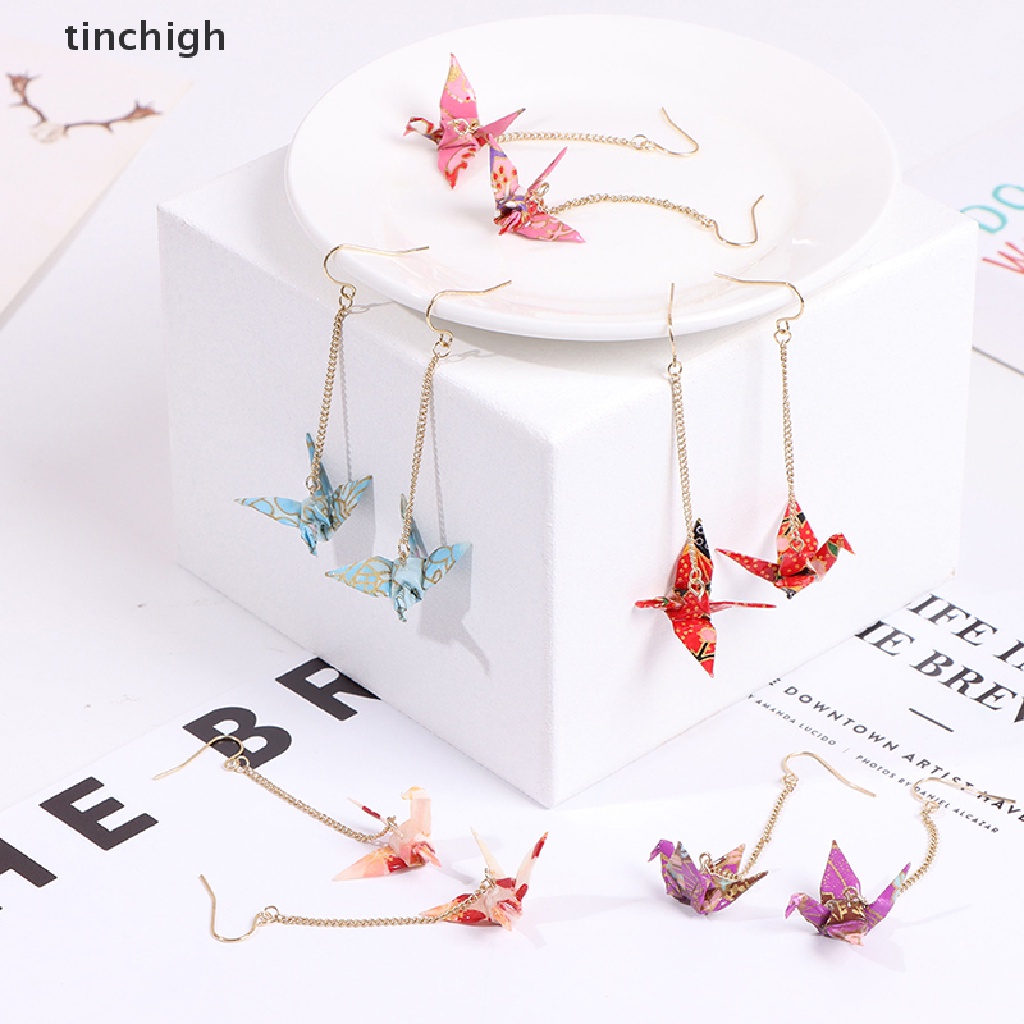 [Tichg] Bông Tai Giấy Xếp Hình Origami Chim Hạc Faltkunst Senbazuru