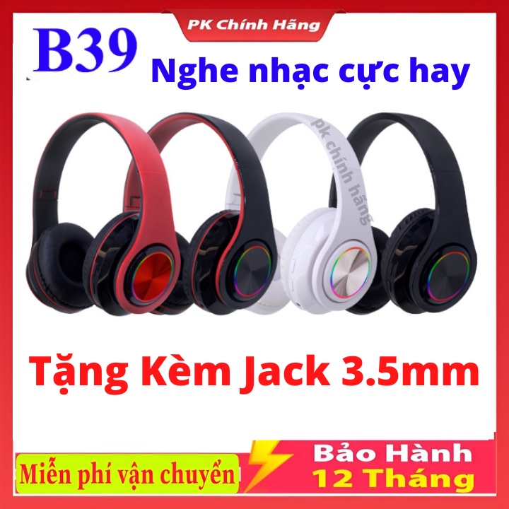 Tai nghe Gaming bluetooth chụp tai Led B39 - bluetooth 5.0 tặng kèm jack cắm PC, Bảo Hành 12 Tháng
