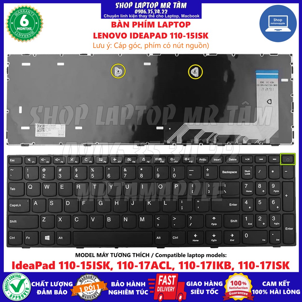 (KEYBOARD) BÀN PHÍM LAPTOP LENOVO IDEAPAD 110-15ISK (CÁP GÓC) dùng cho IdeaPad 110-15ISK, 110-17ACL, 110-17IKB