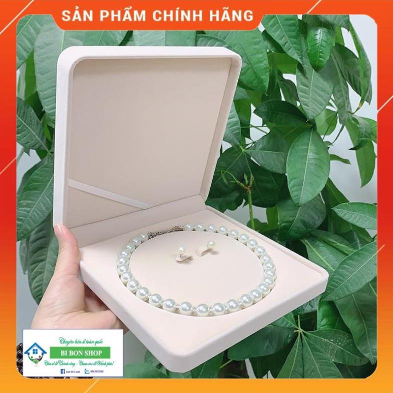 [H1N] Hộp đựng trang sức - Hộp đựng dây chuyền ngọc trai cao cấp bọc nhung (size 19 x 19 x 4cm)