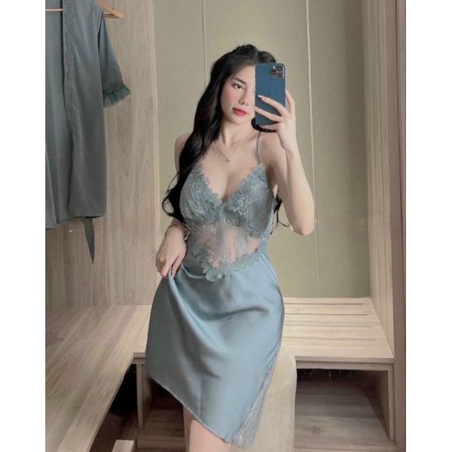 Váy ngủ lụa phối ren mềm mịn cao cấp full màu sll, qccc hothit