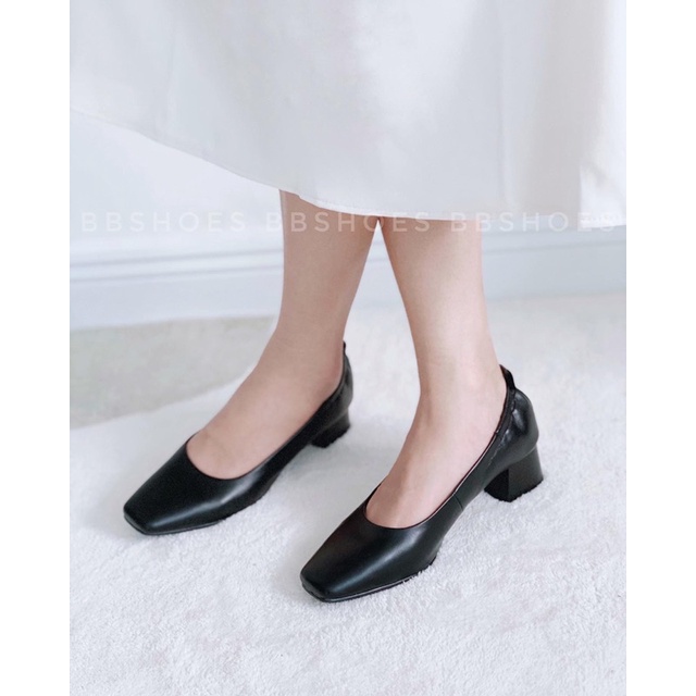 Giày Bít Mũi Vuông Da Siêu Mềm