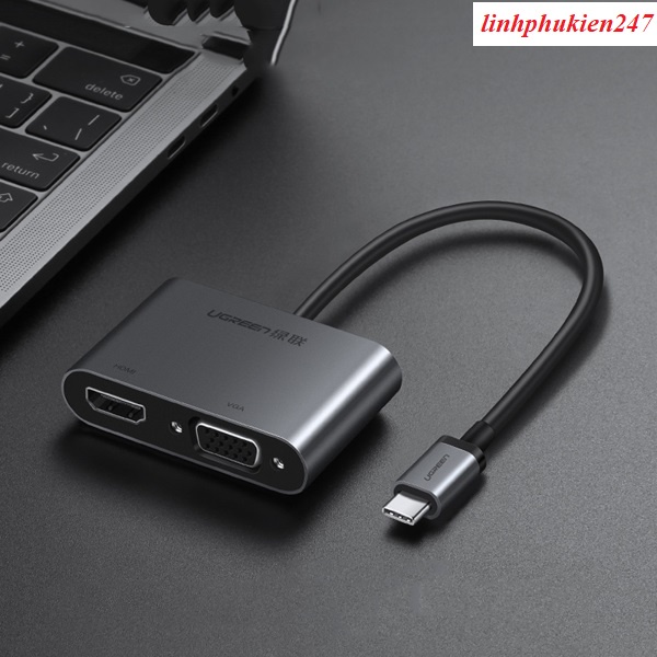 Cáp chuyển đổi USB Type-C to HDMI/VGA/Sạc PD 4K30Hz Ugreen 50505 cao cấp (vỏ nhôm)