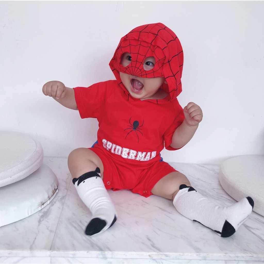 Bộ Áo Liền Quần Tay Ngắn In Hoạt Hình Người Nhện Batman Dễ Thương Cho Bé Trai