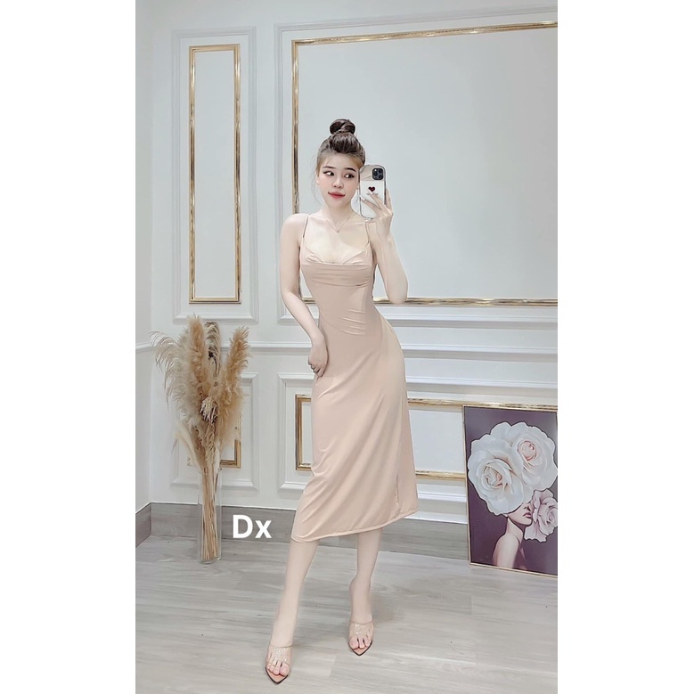 Đầm Hở Lưng Đan Dây Có Mút Ngực Chất Thun Borip Thích Hợp Mặc Đi Tiệc Đi Làm Đi Chơi